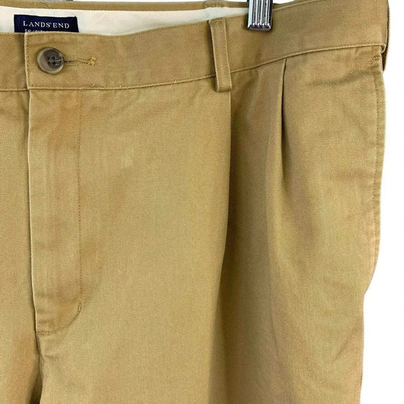 Lands' End Traditional Fit Pleated Chino Pants Men Size 38 Khaki Straight Leg - Picture 7 of 16